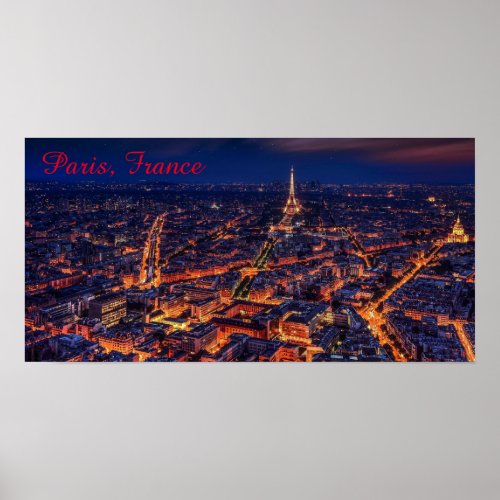 Paris France Night City Lights Poster