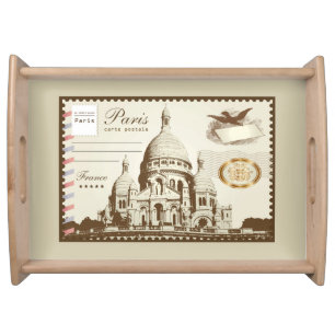 Paris France Non-Postage Postcard Serving Tray