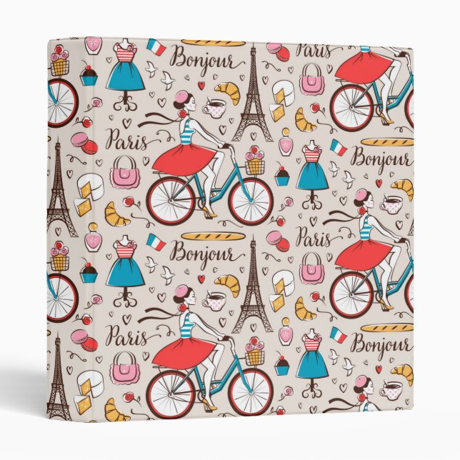 Paris France Pattern 3 Ring Binder (Front/Spine)