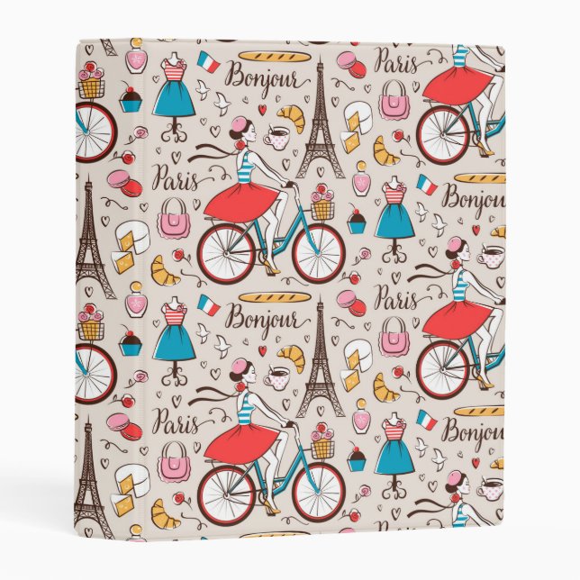 Paris France Pattern Mini Binder (Front/Spine)