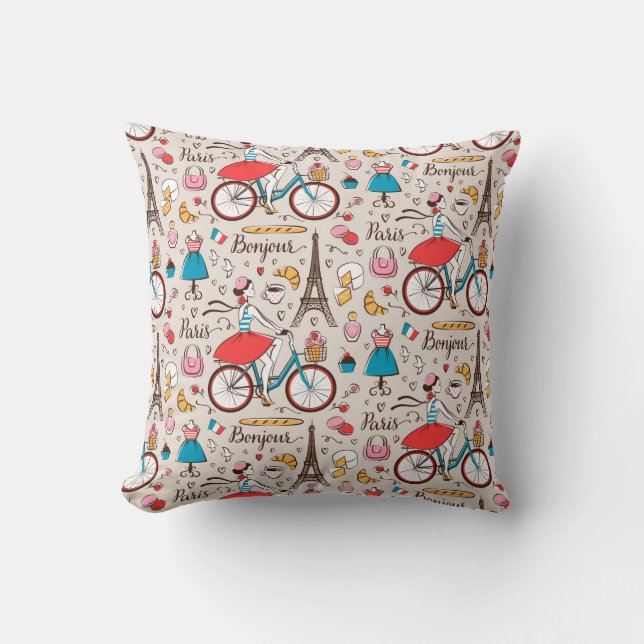 Paris France Pattern Throw Pillow (Front)