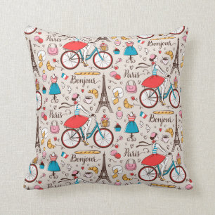 Paris France Pattern Throw Pillow