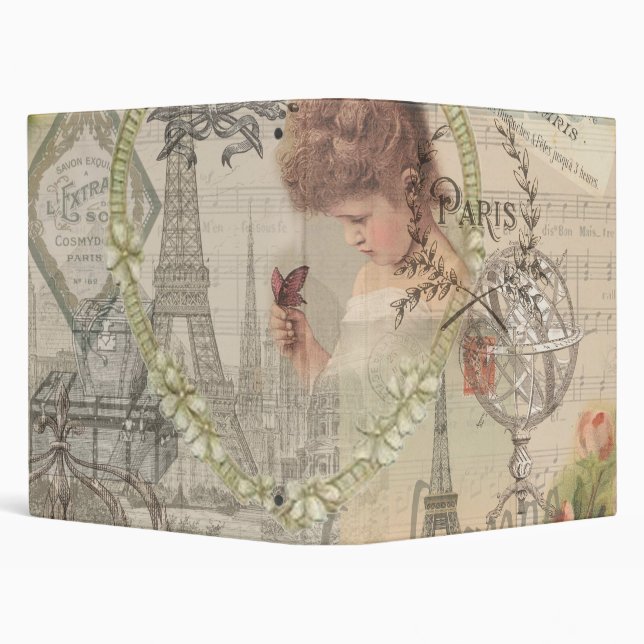 Paris France Pretty Girl Eiffel 3 Ring Binder (Background)