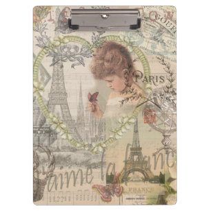 Paris France Pretty Girl Eiffel Clipboard