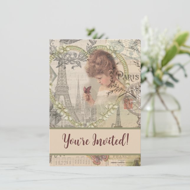 Paris France Pretty Girl Eiffel Invitation (Standing Front)