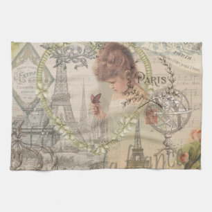 Paris France Pretty Girl Eiffel Kitchen Towel
