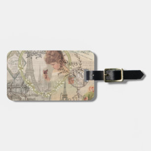 Paris France Pretty Girl Eiffel Luggage Tag