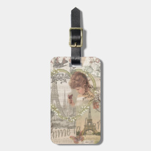 Paris France Pretty Girl Eiffel Luggage Tag