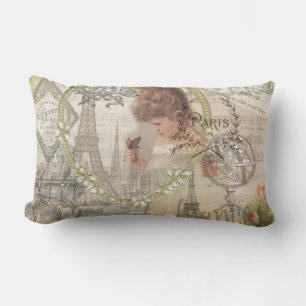 Paris France Pretty Girl Eiffel Lumbar Pillow