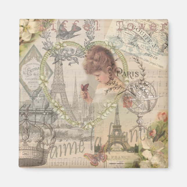 Paris France Pretty Girl Eiffel Magnet (Front)