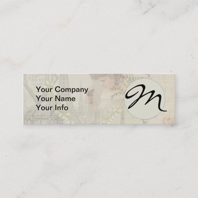 Paris France Pretty Girl Eiffel Mini Business Card (Front)