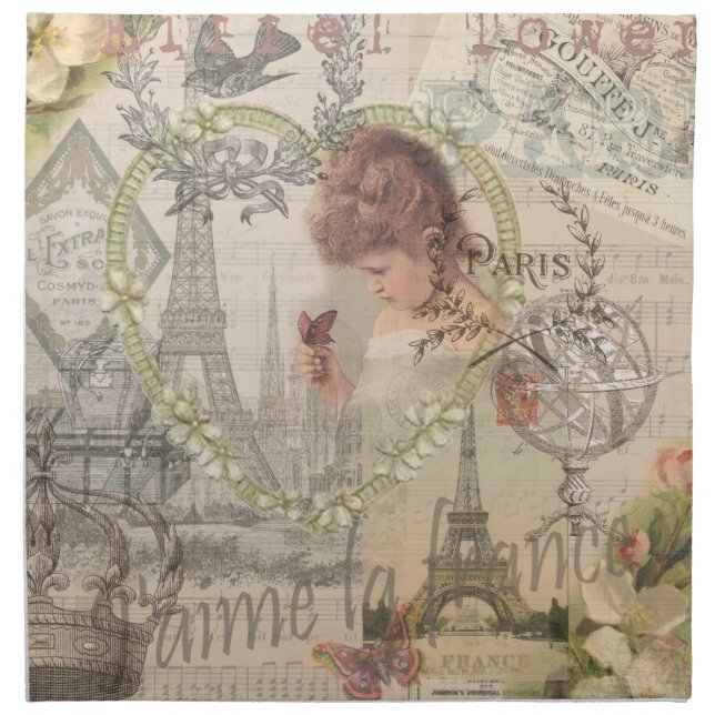 Paris France Pretty Girl Eiffel Napkin (Front)