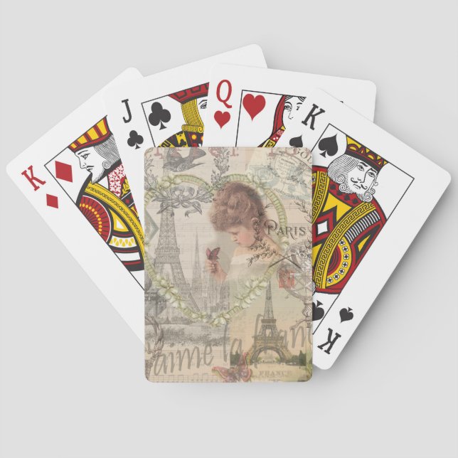 Paris France Pretty Girl Eiffel Poker Cards (Back)