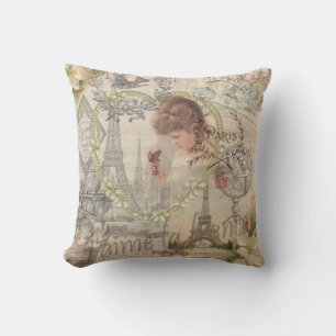 Paris France Pretty Girl Eiffel Throw Pillow