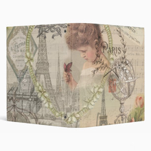 Paris France Pretty Girl Soft Eiffel 3 Ring Binder