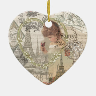 Paris France Pretty Girl Soft Eiffel Ceramic Ornament
