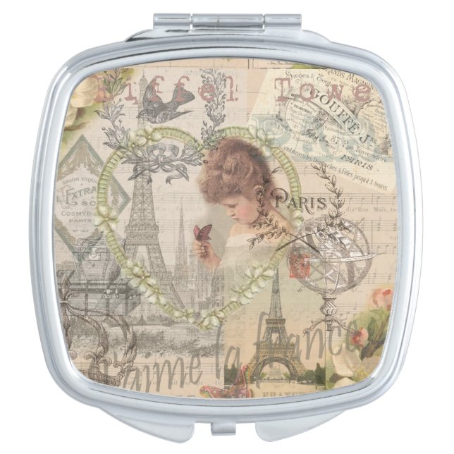 Paris France Pretty Girl Soft Eiffel Compact Mirror (Front)