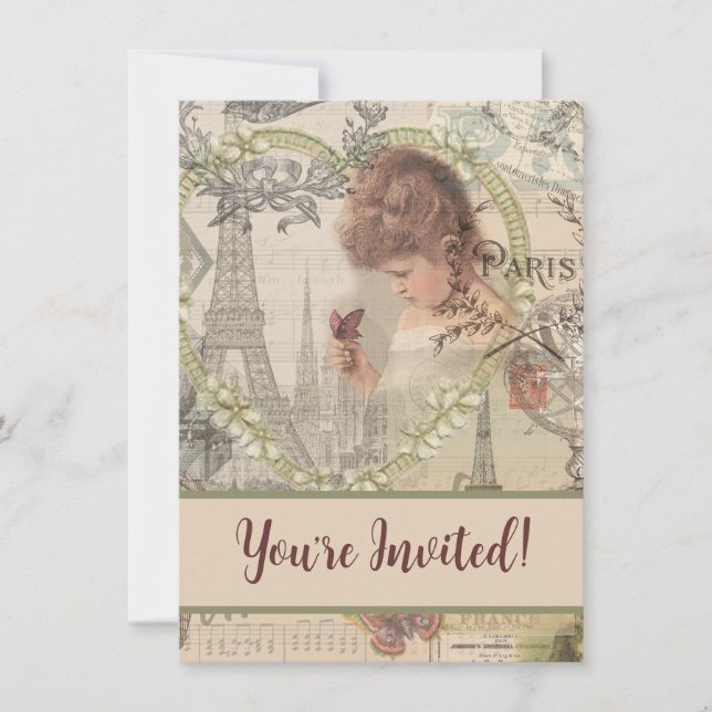 Paris France Pretty Girl Soft Eiffel Invitation (Front)