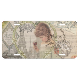 Paris France Pretty Girl Soft Eiffel License Plate