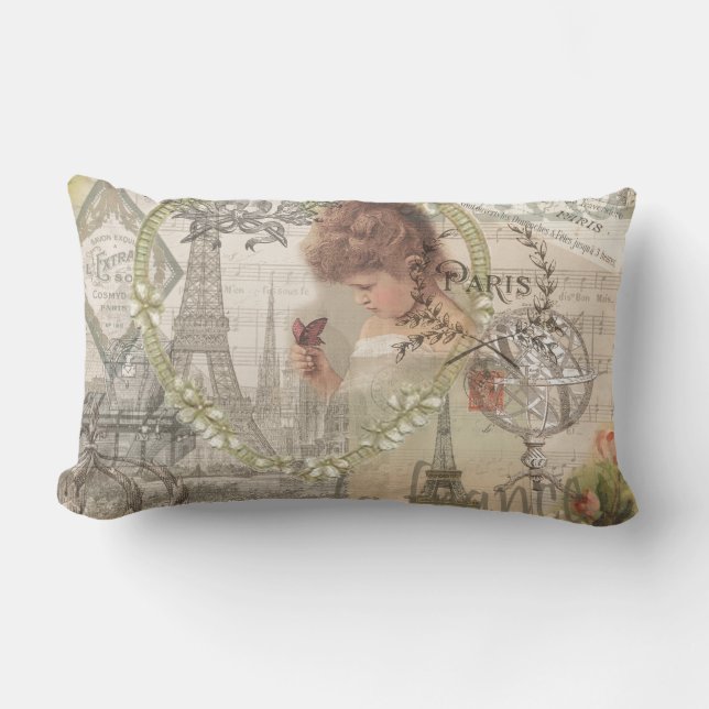 Paris France Pretty Girl Soft Eiffel Lumbar Pillow (Front)