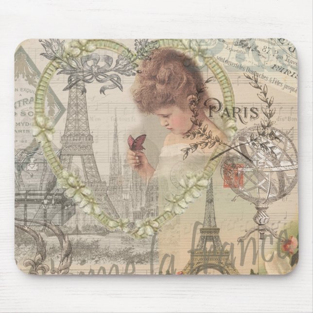 Paris France Pretty Girl Soft Eiffel Mouse Pad (Front)