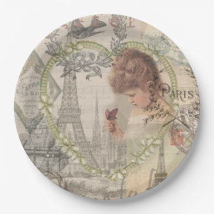 Paris France Pretty Girl Soft Eiffel Paper Plates