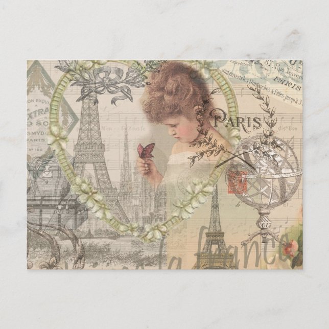 Paris France Pretty Girl Soft Eiffel Postcard (Front)