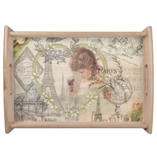 Paris France Pretty Girl Soft Eiffel Serving Tray