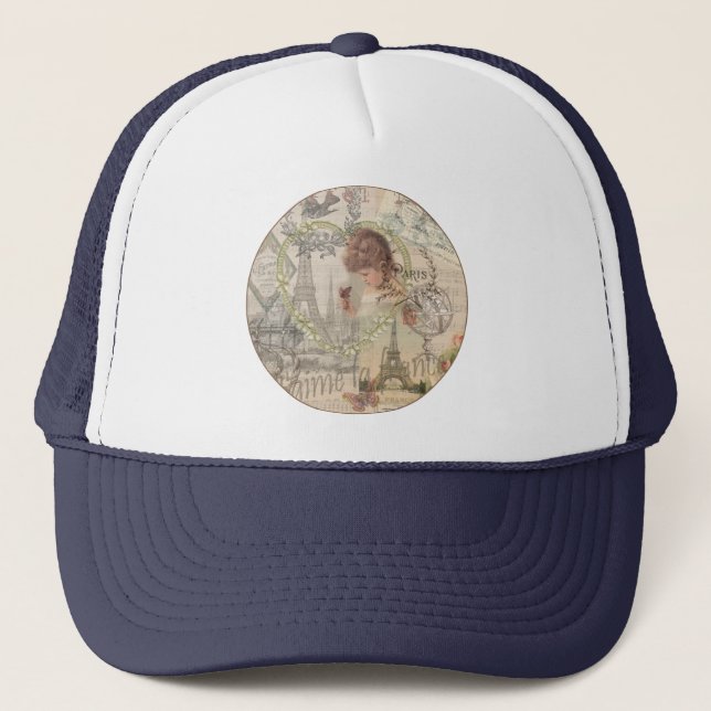 Paris France Pretty Girl Soft Eiffel Trucker Hat (Front)