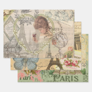 Paris France Pretty Girl Soft Eiffel Wrapping Paper Sheets