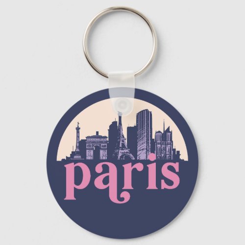 Paris France Retro City Skyline Vintage Cityscape Keychain