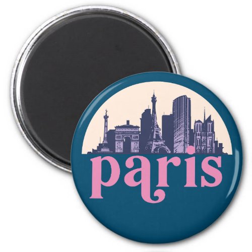 Paris France Retro City Skyline Vintage Cityscape Magnet