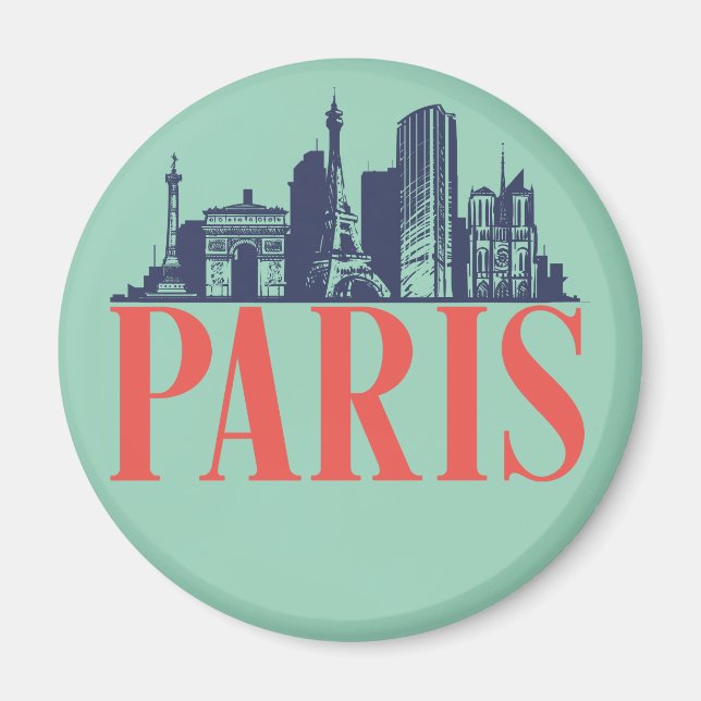Paris France Retro City Skyline Vintage Cityscape Magnet (Front)