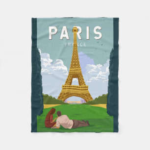 Paris France Retro Travel Art Vintage Fleece Blanket