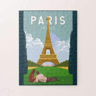 Paris France Retro Travel Art Vintage Jigsaw Puzzle