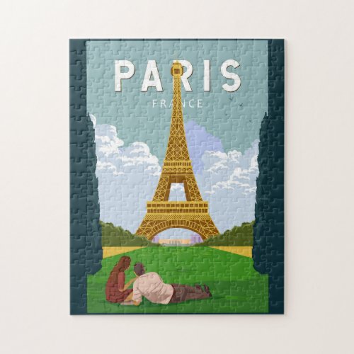 Paris France Retro Travel Art Vintage Jigsaw Puzzle