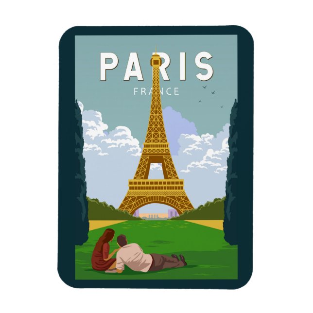 Paris France Retro Travel Art Vintage Magnet (Vertical)