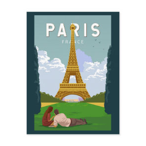 Paris France Retro Travel Art Vintage Postcard