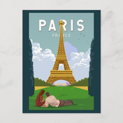 Paris France Retro Travel Art Vintage Postcard