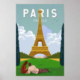 Paris France Retro Travel Art Vintage Poster