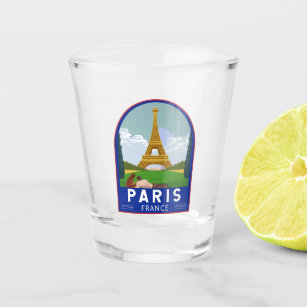 Paris France Retro Travel Art Vintage Shot Glass