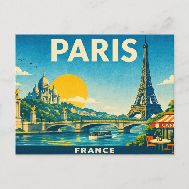 Paris France Retro Travel Postcard (Front)