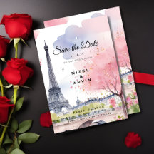 Paris France Romantic Watercolor Pink Eiffel Tower