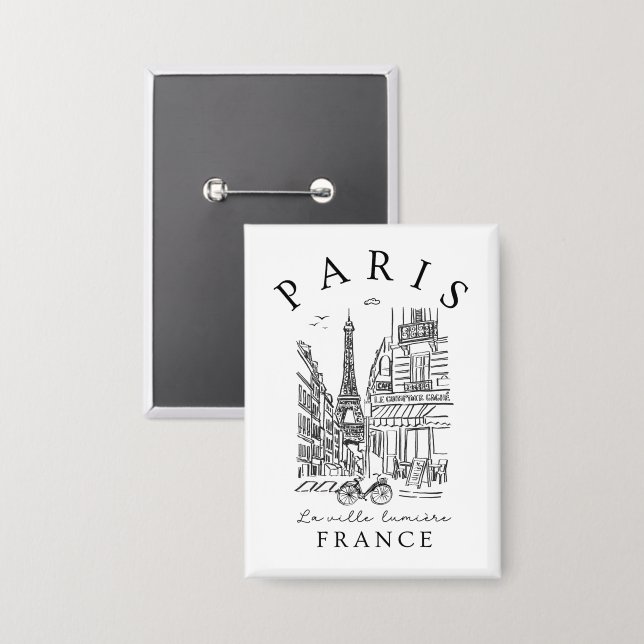Paris France –  Sketch with Eiffel Tower & Café Button (Front/Back)