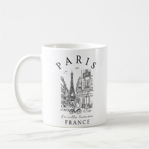 Paris France – Sketch with Eiffel Tower & Café Coffee Mug