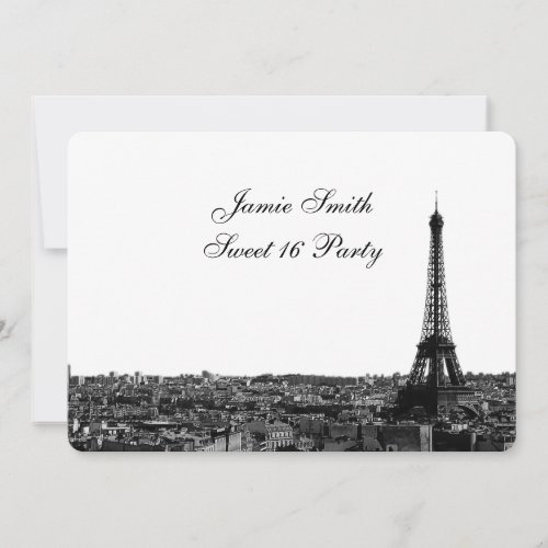 Paris France Skyline 1 BW Sweet 16 V Invitation