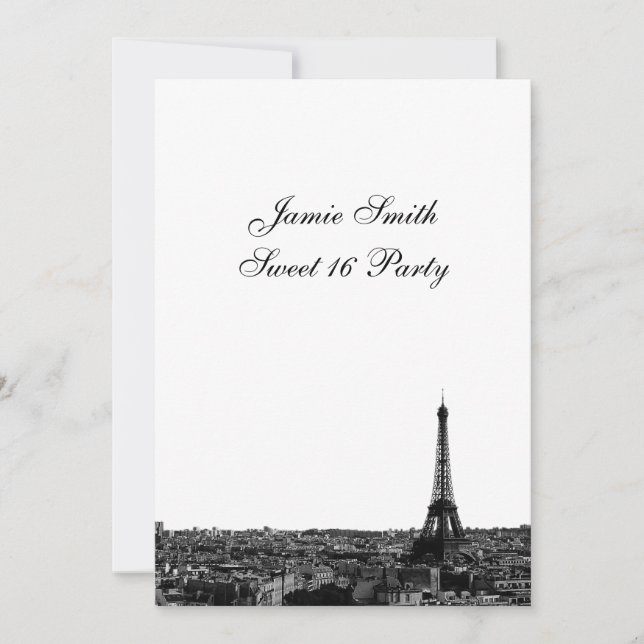 Paris France Skyline #1 BW Sweet 16 V Invitation (Front)