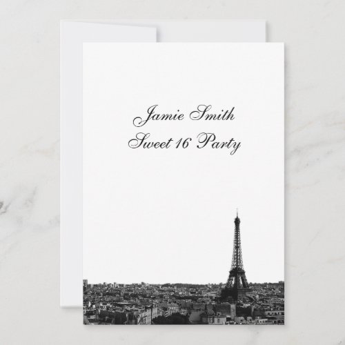 Paris France Skyline 1 BW Sweet 16 V Invitation
