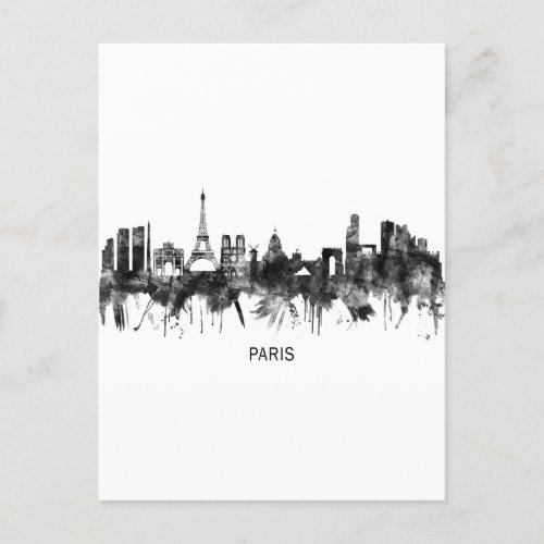 Paris France Skyline BW Invitation Postcard