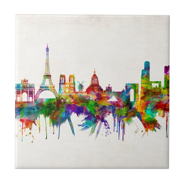 Paris France Skyline Ceramic Tile (Front)